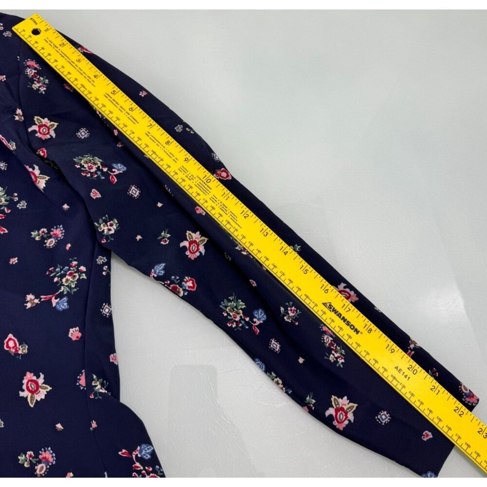 Pendleton Double Breasted Blouse Size LP 12 Petite Floral Shoulder Pads Navy - Picture 9 of 10